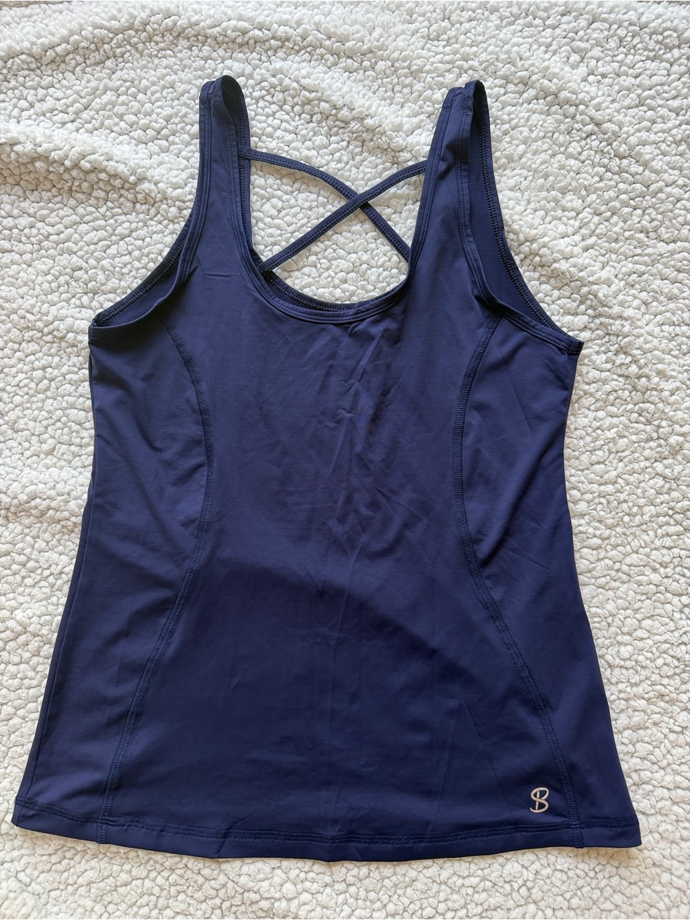 Ladies’ Navy Crisscross Athletic Tank Top by Sofibella